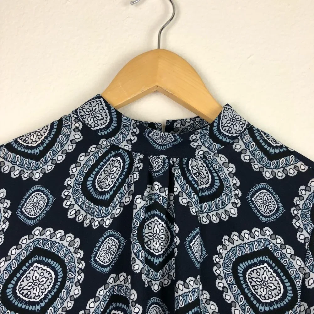 LOFT Paisley Print Drawstring Puff Sleeve Blouse Size S